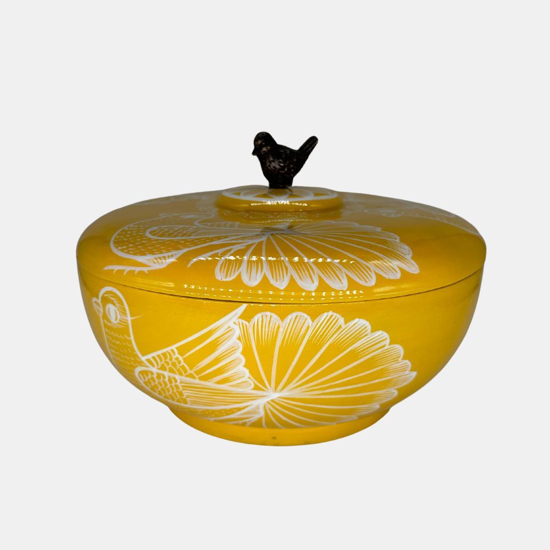 Yellow Tortilla Warmer with Bird Detail