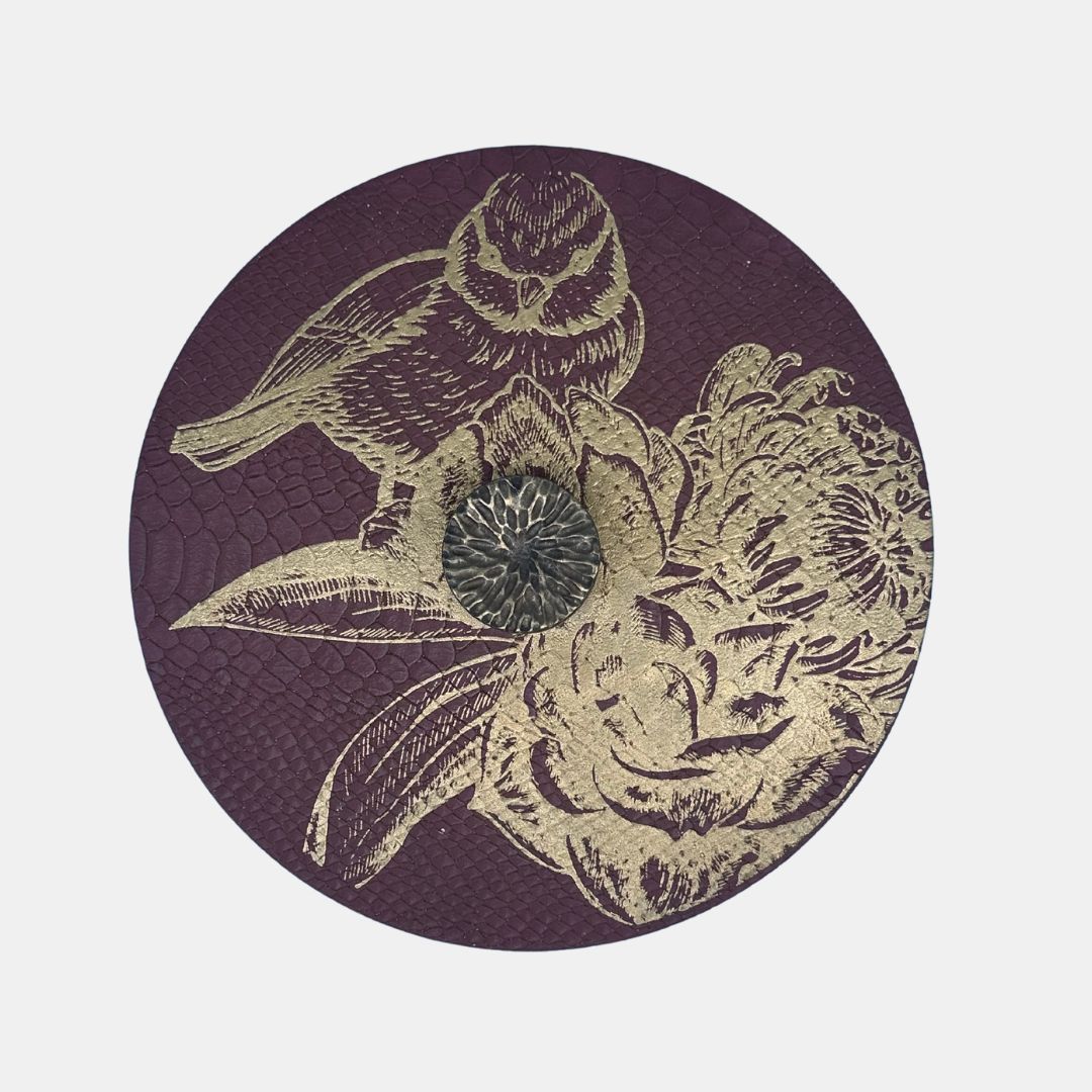 Bird and Flower (Red Wine/Gold) - Henequen Tortilla Warmer